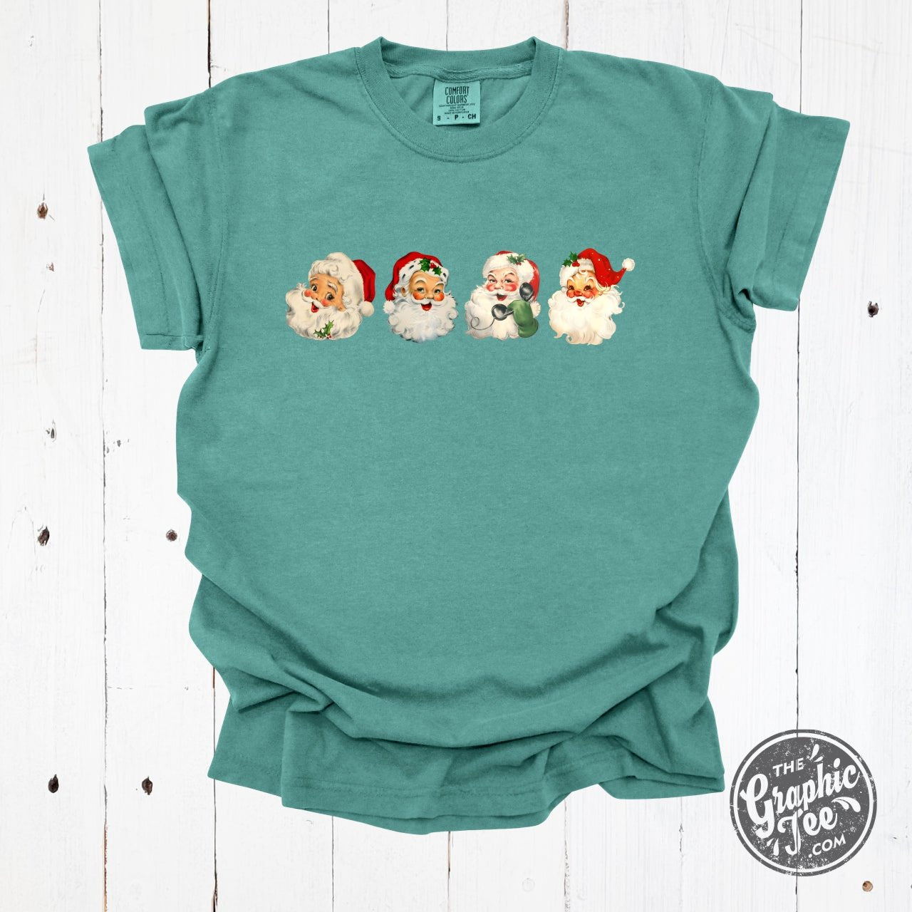 Santa Faces Emerald Comfort Colors Short Sleeve Crew Neck Tee - The Graphic Tee