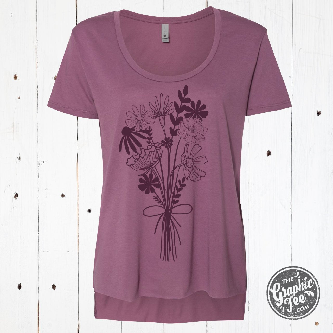 Simply Floral Ladies Cut Hi - low Scoop Neck Tee - The Graphic Tee