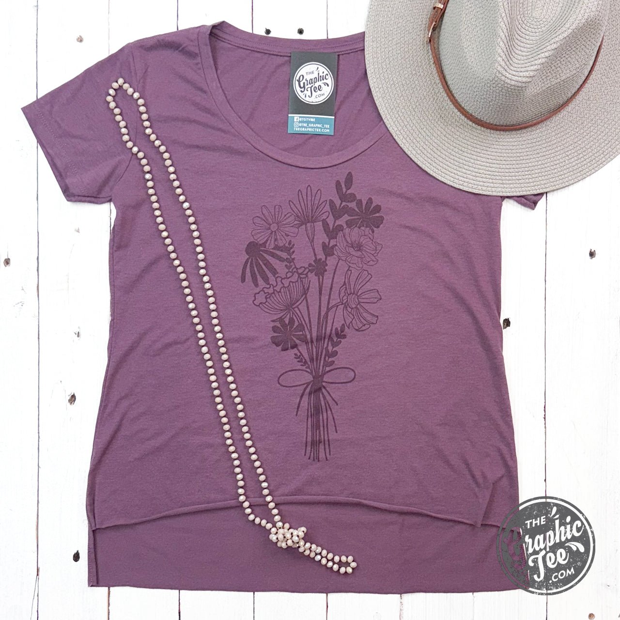 Simply Floral Ladies Cut Hi - low Scoop Neck Tee - The Graphic Tee
