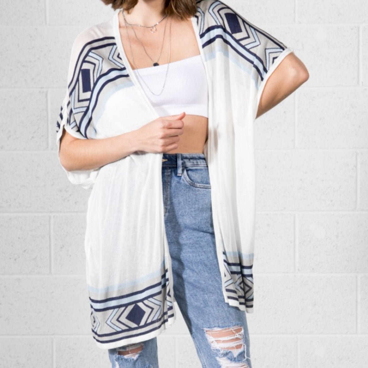 Aisley White and Blue Patterned Spring Kimono - The Graphic Tee