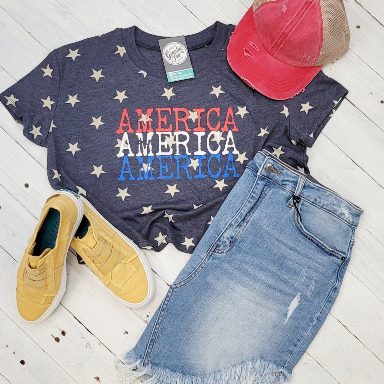 America America America Stars Ladies Cropped Tee - The Graphic Tee