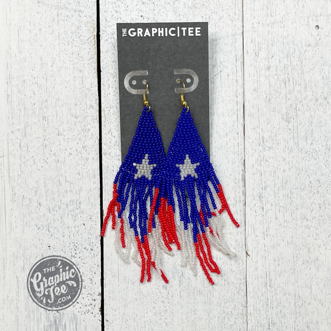 Big Star Beaded Dangle Red, White & Blue Earrings - The Graphic Tee