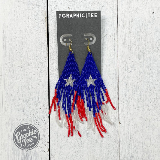 Big Star Beaded Dangle Red, White & Blue Earrings - The Graphic Tee