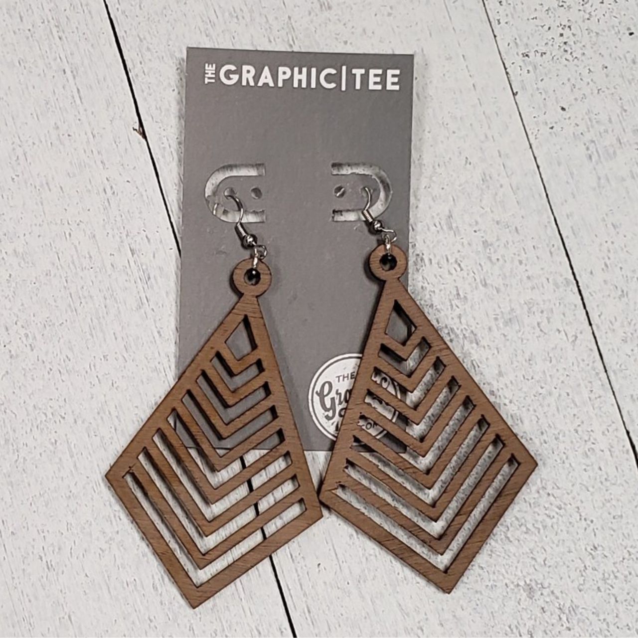 Boho Natural Wood Geo Diamond Earrings - The Graphic Tee