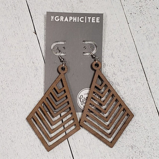 Boho Natural Wood Geo Diamond Earrings - The Graphic Tee