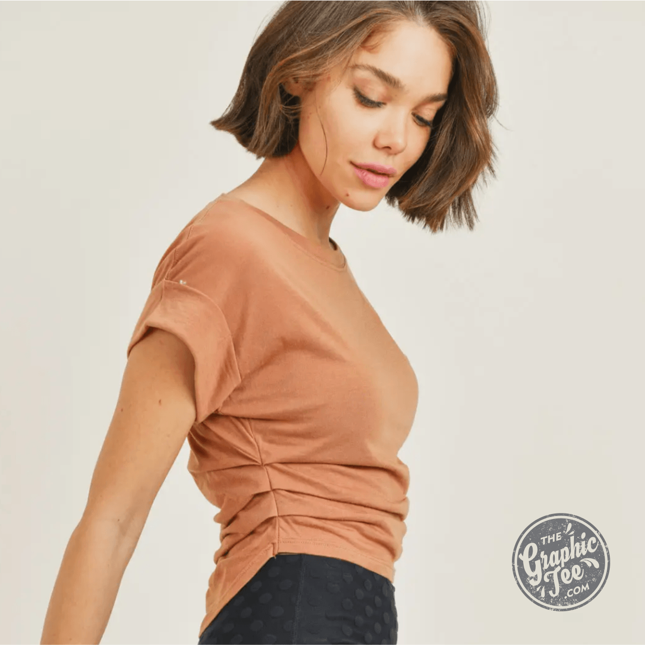 Brenda Pima Blend Gathered Sides Crop Top - The Graphic Tee