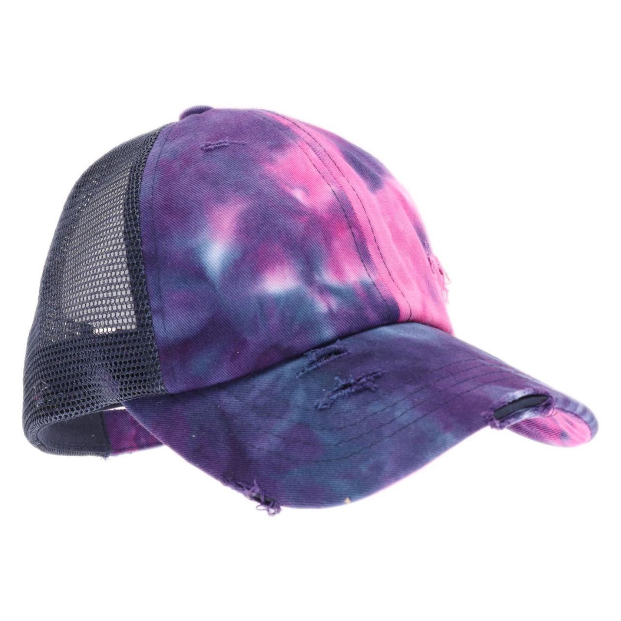 CC Tie Dye Criss Cross Mesh High Ponytail Ball Cap - The Graphic Tee