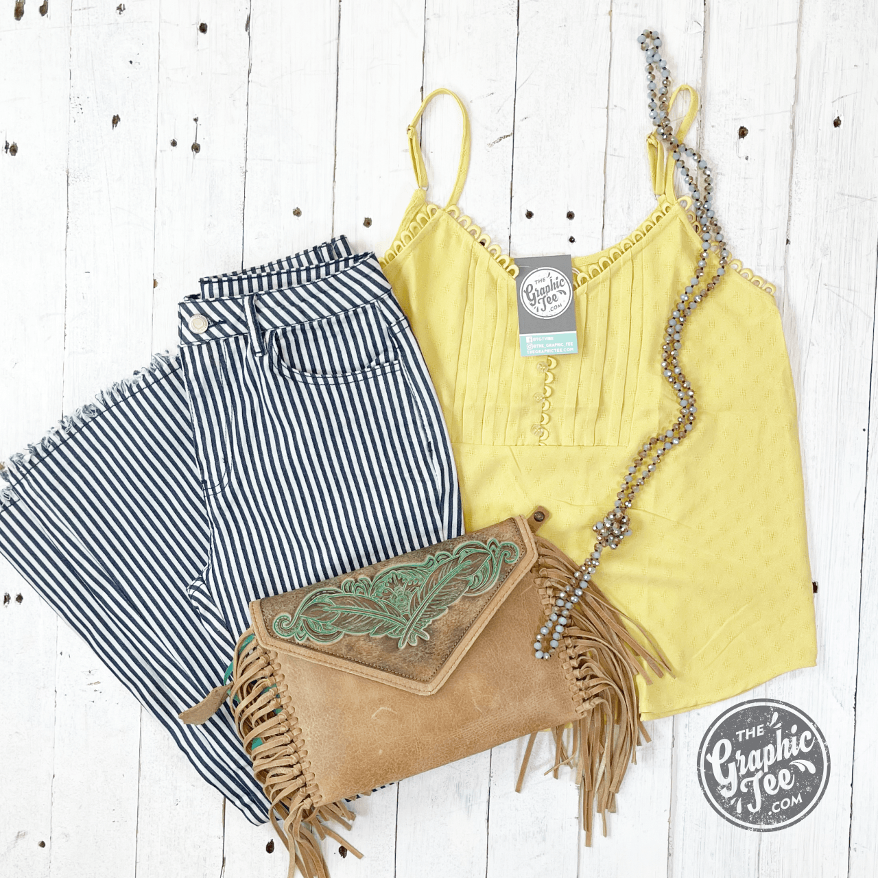 Cecelia Scallop Lace Dot Top in Dusty Yellow - The Graphic Tee