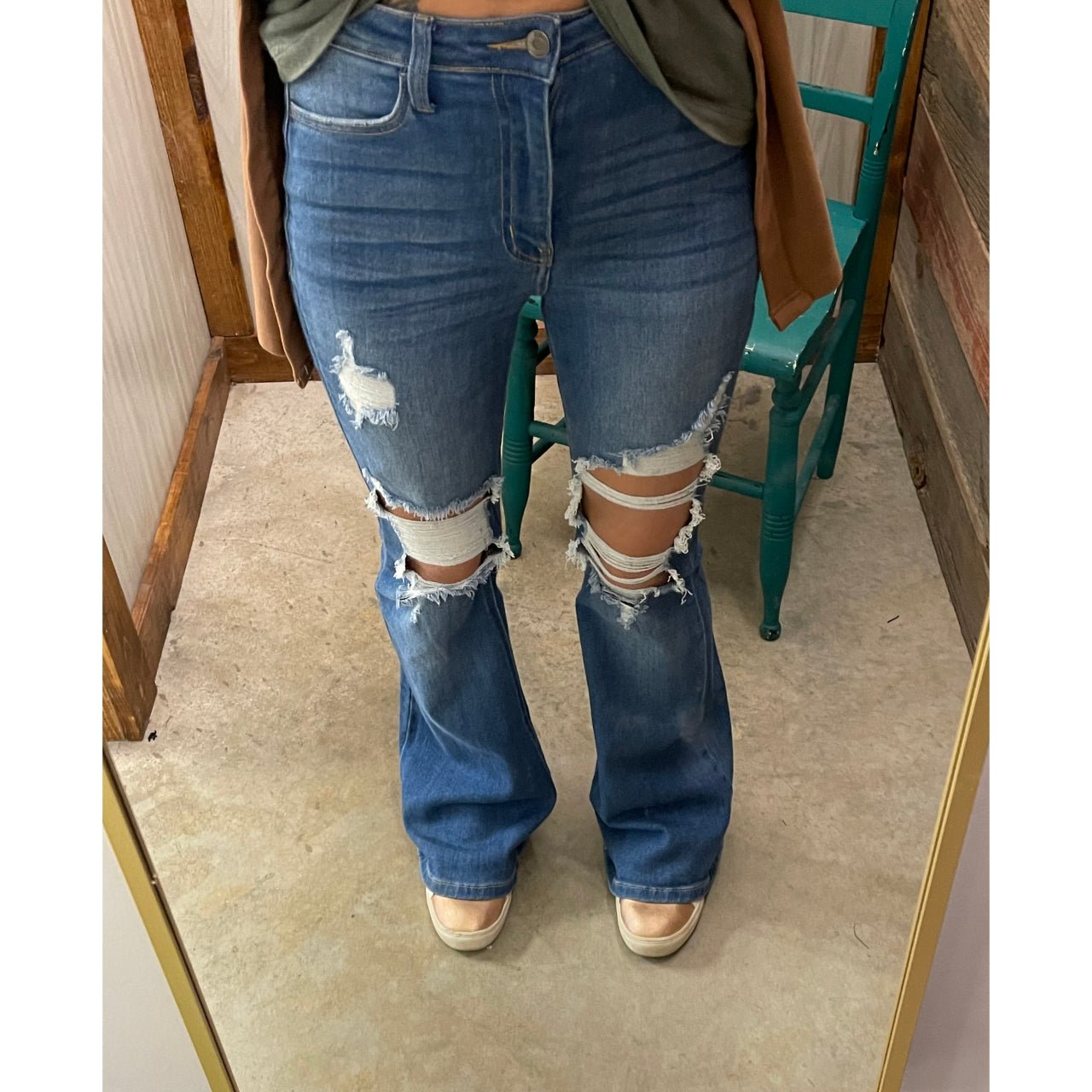 Cello High Rise Distressed Super Flare - The Graphic Tee