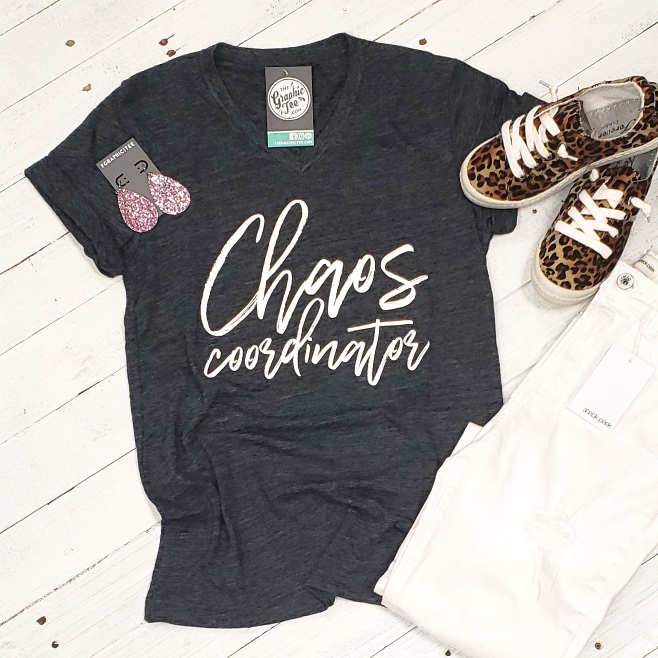 Chaos Coordinator - Charcoal Black Slub V-Neck Tee - The Graphic Tee