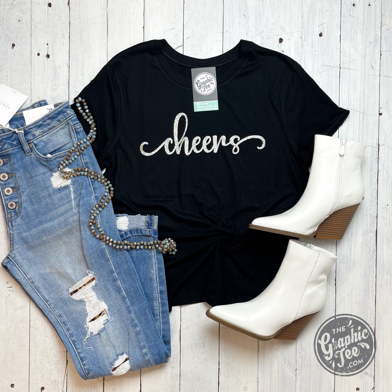 Cheers Glitter Ladies Tee - The Graphic Tee