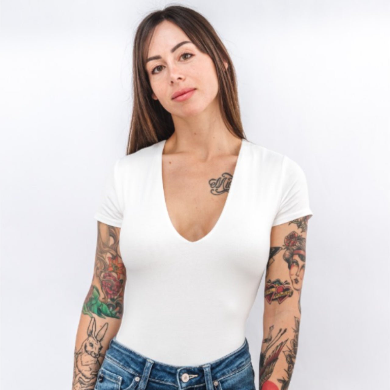 Deep V Double Layer Bodysuit - The Graphic Tee