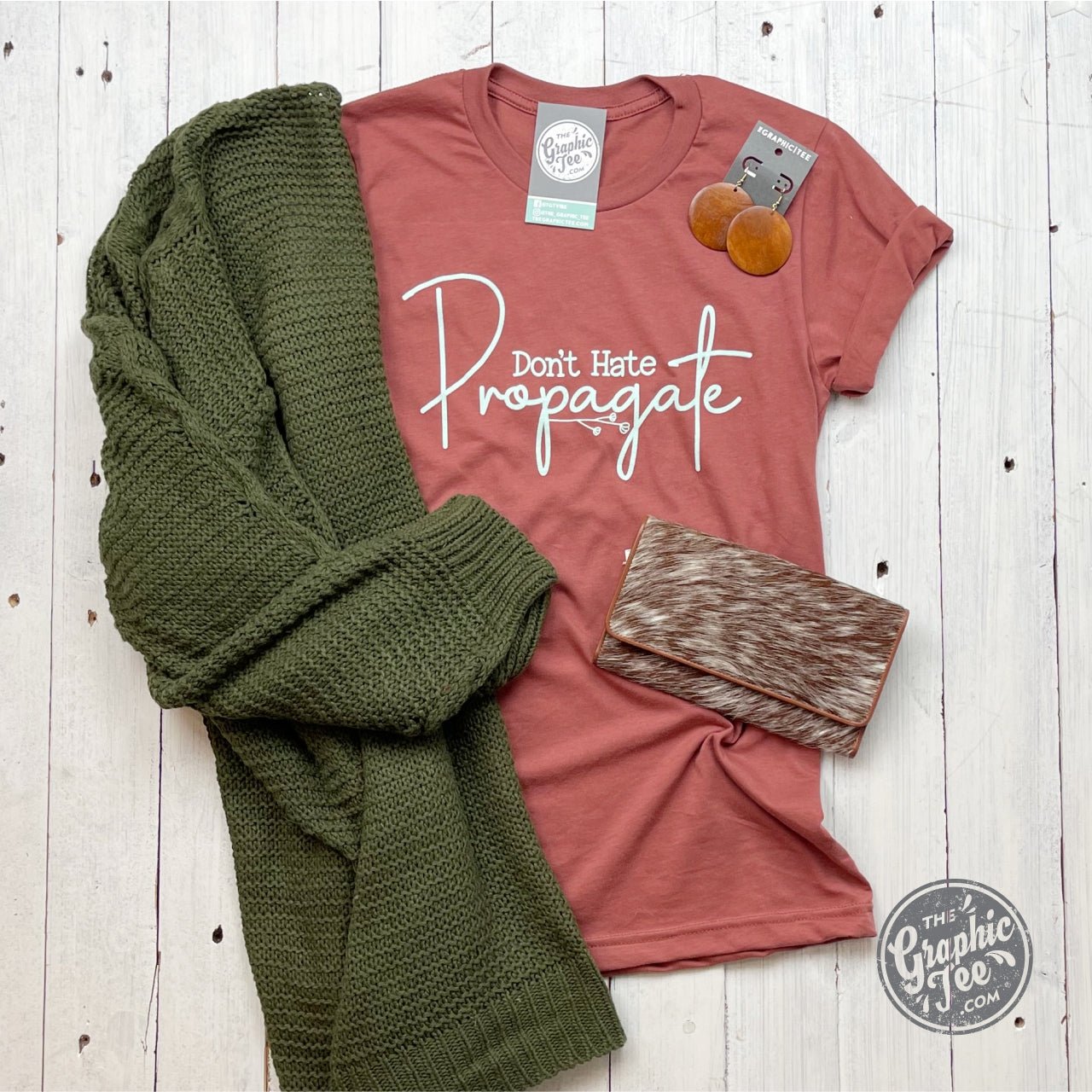 Don't Hate Propagate Clay Short Sleeve Tee With Mint Ink - The Graphic Tee