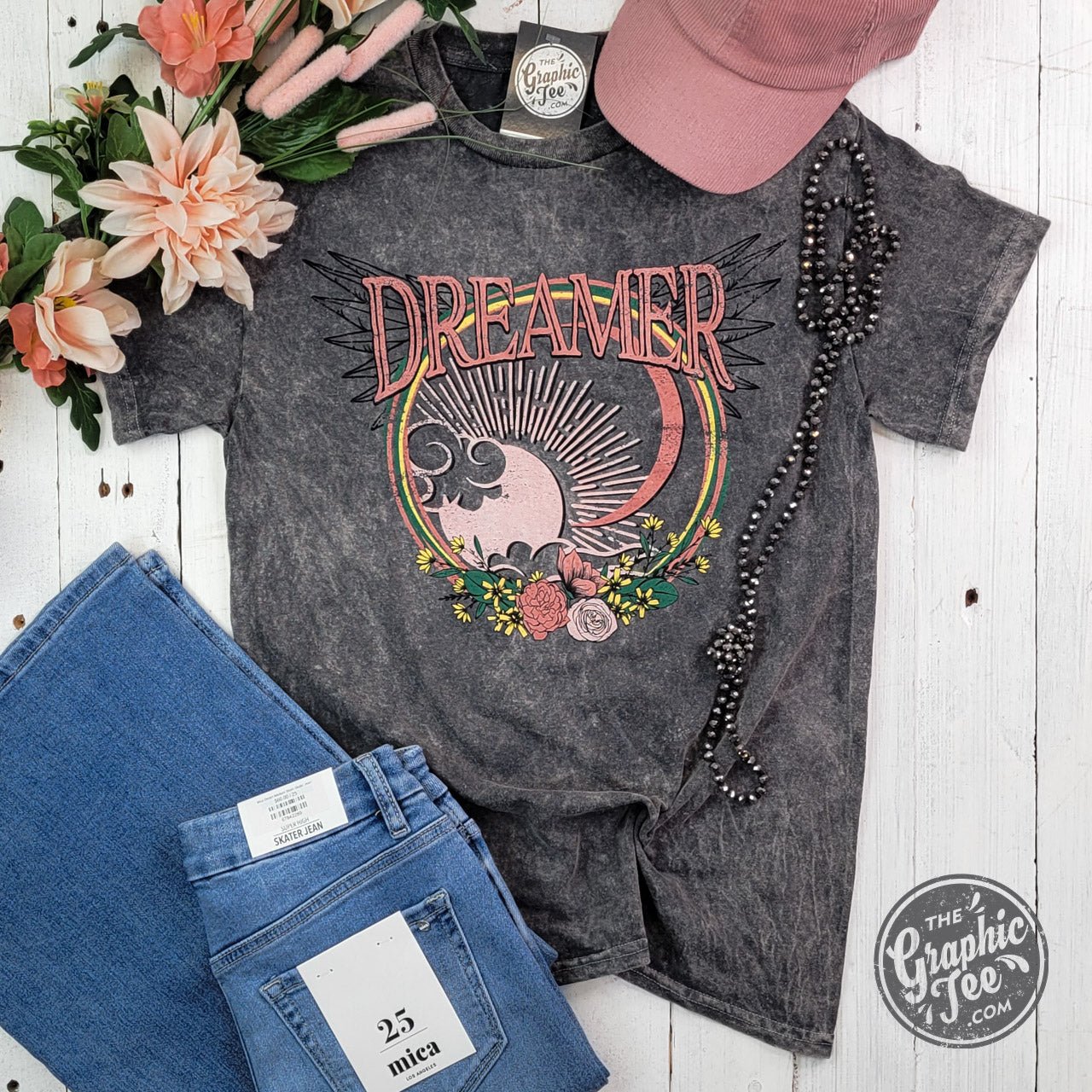 Dreamer Grey Mineral Wash Short Sleeve Crewneck Tee - The Graphic Tee