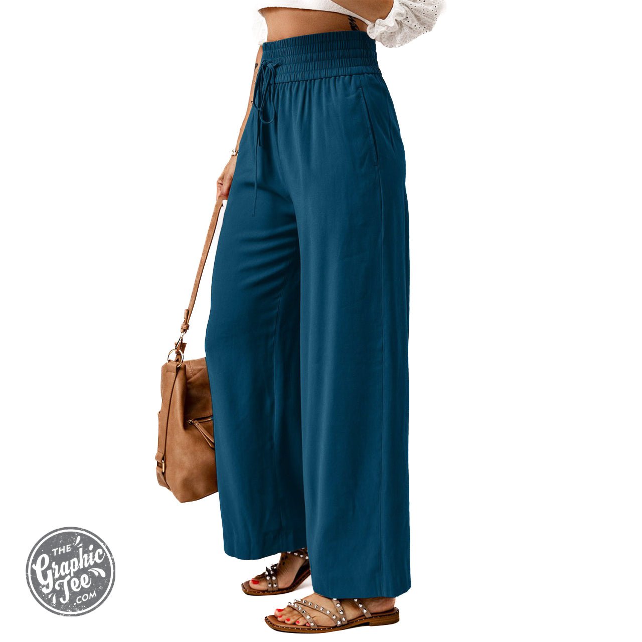 Ella Drawstring Elastic Waist Wide Leg Pants - The Graphic Tee
