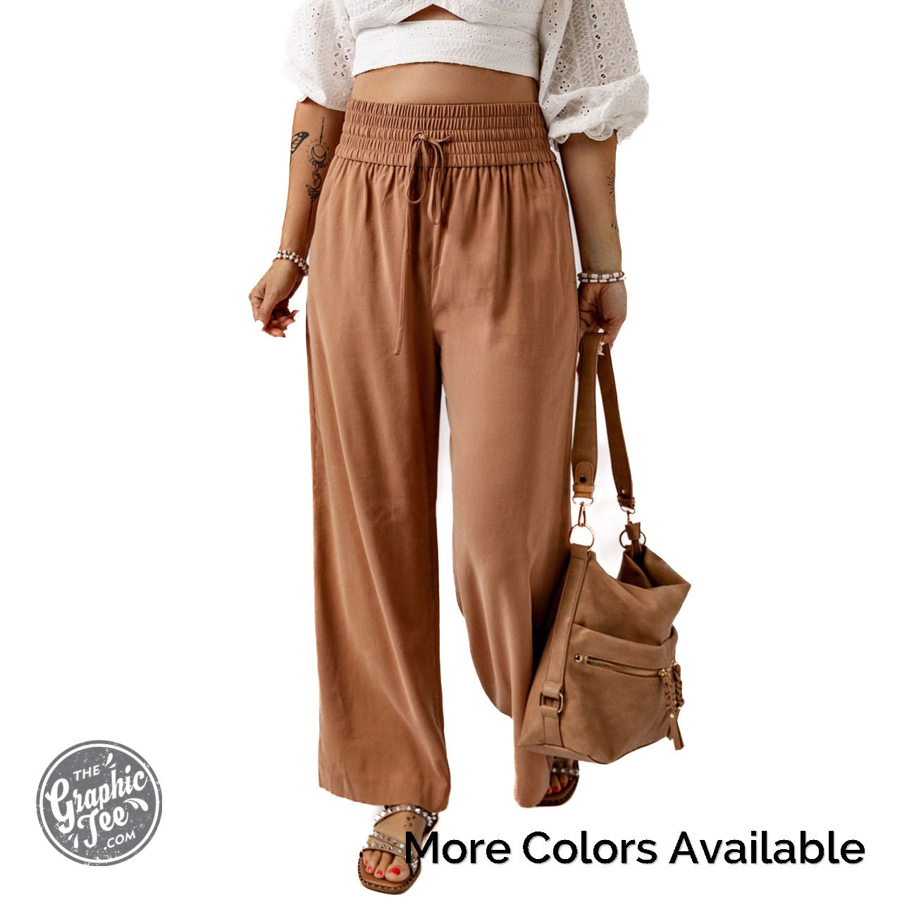 Ella Drawstring Elastic Waist Wide Leg Pants - The Graphic Tee