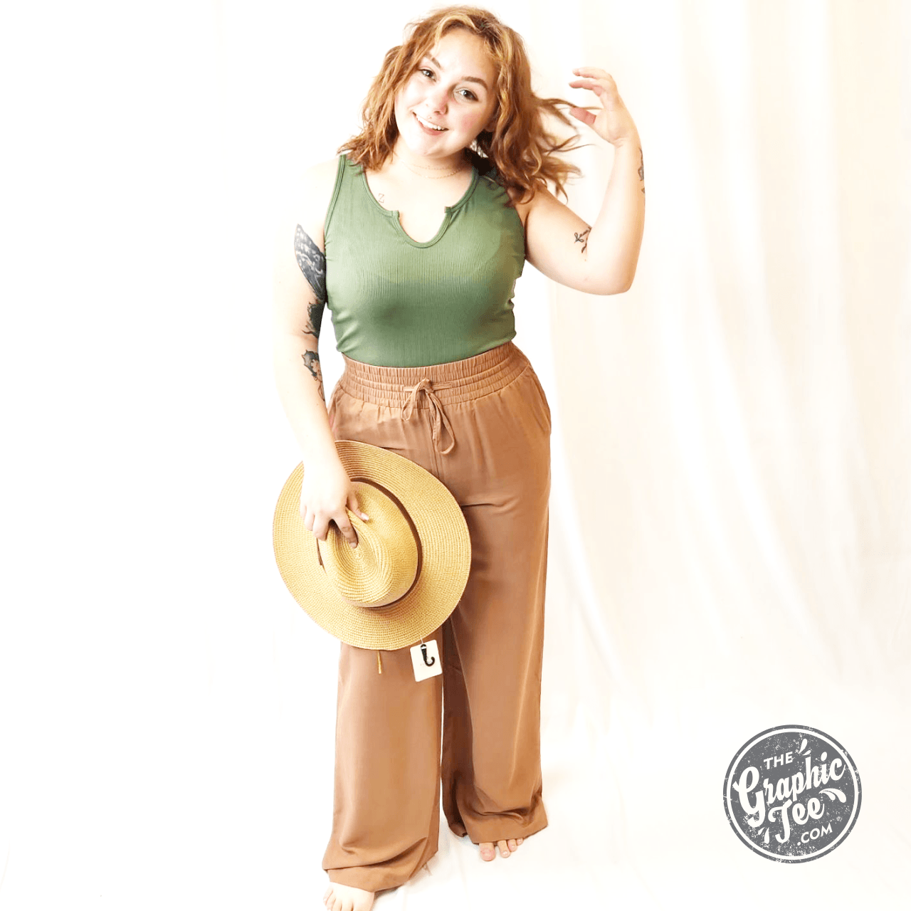 Ella Drawstring Elastic Waist Wide Leg Pants - The Graphic Tee