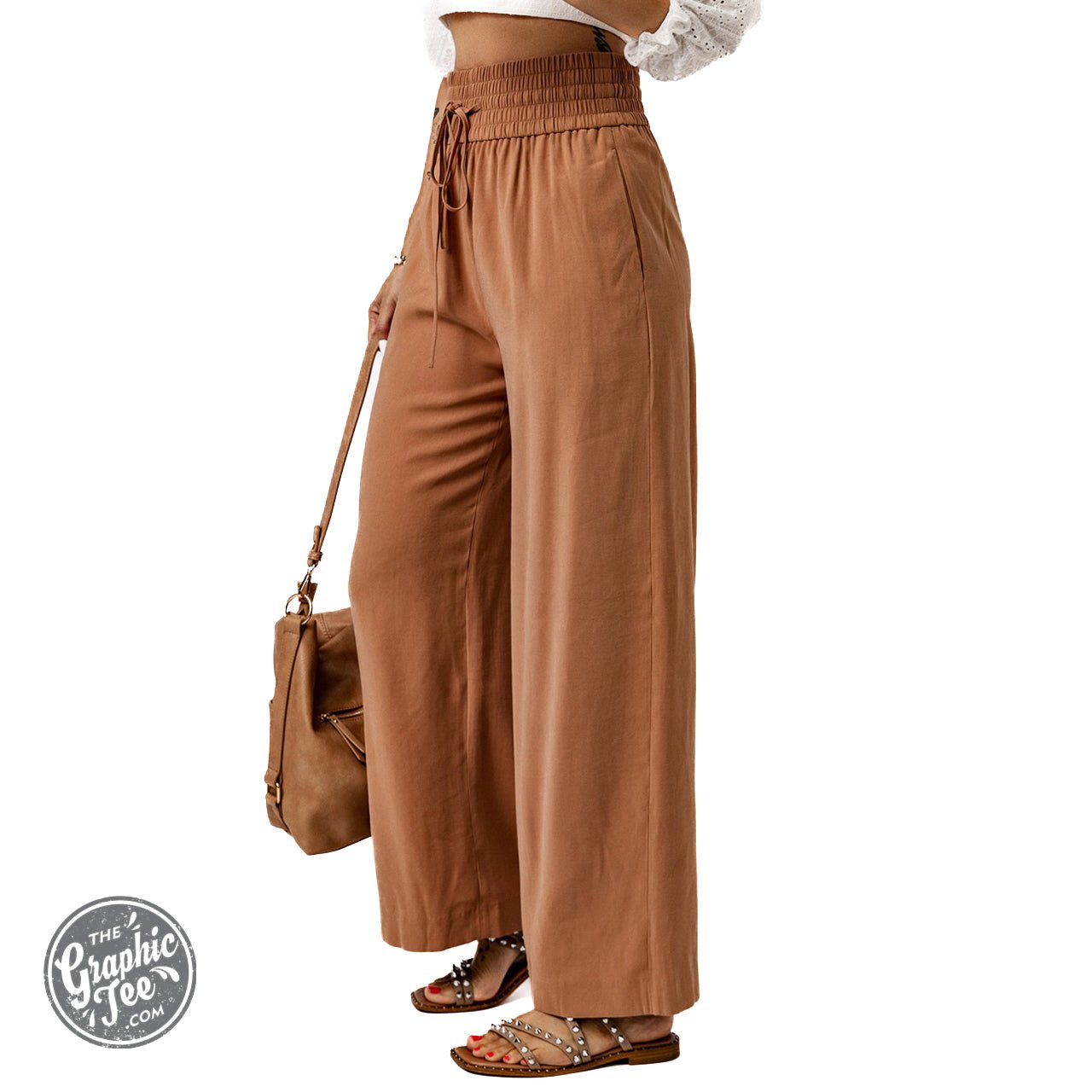 Ella Drawstring Elastic Waist Wide Leg Pants - The Graphic Tee