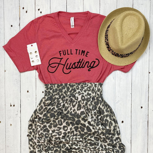 Full Time Hustling V Neck Tee - The Graphic Tee