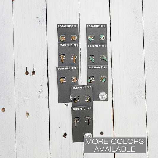 Geometric Wood and Metal Stud Earrings - The Graphic Tee