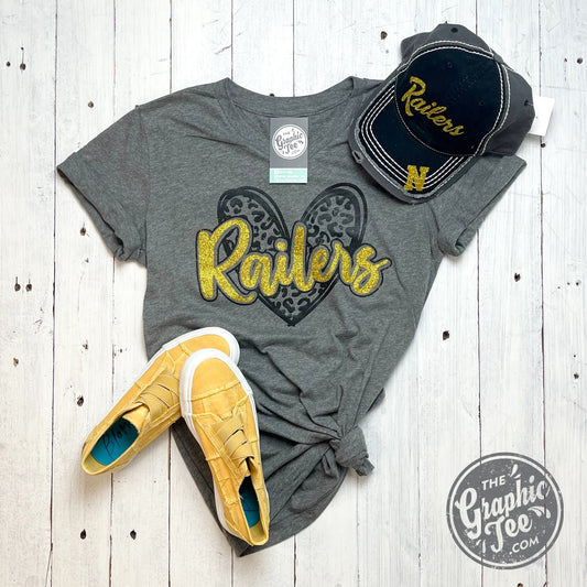 Glitter Railers Grey V Neck Short Sleeve Tee - The Graphic Tee