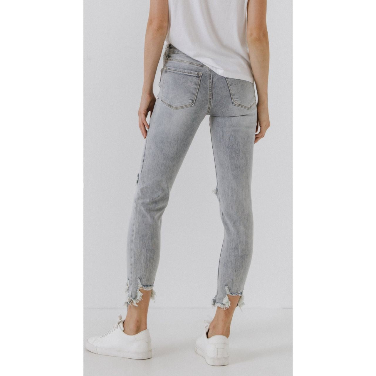 Grey Lab Mid Rise Distressed Ankle Skinny Jeans - The Graphic Tee