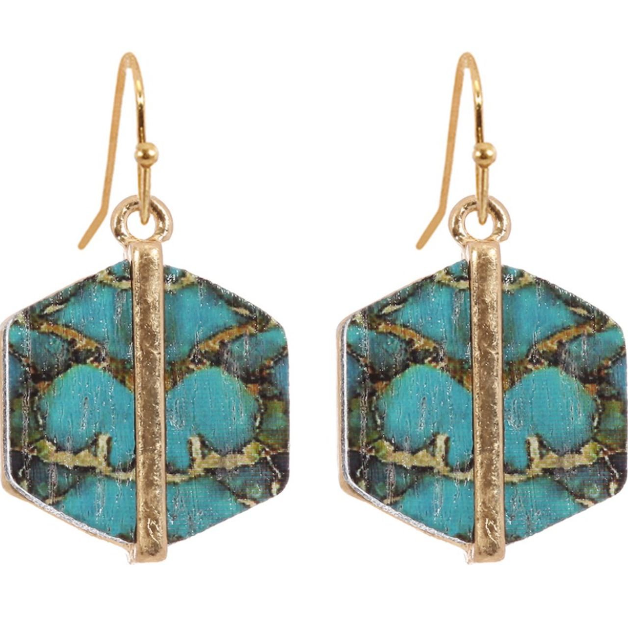 Hexagon Metal and Wood Earrings - The Graphic Tee