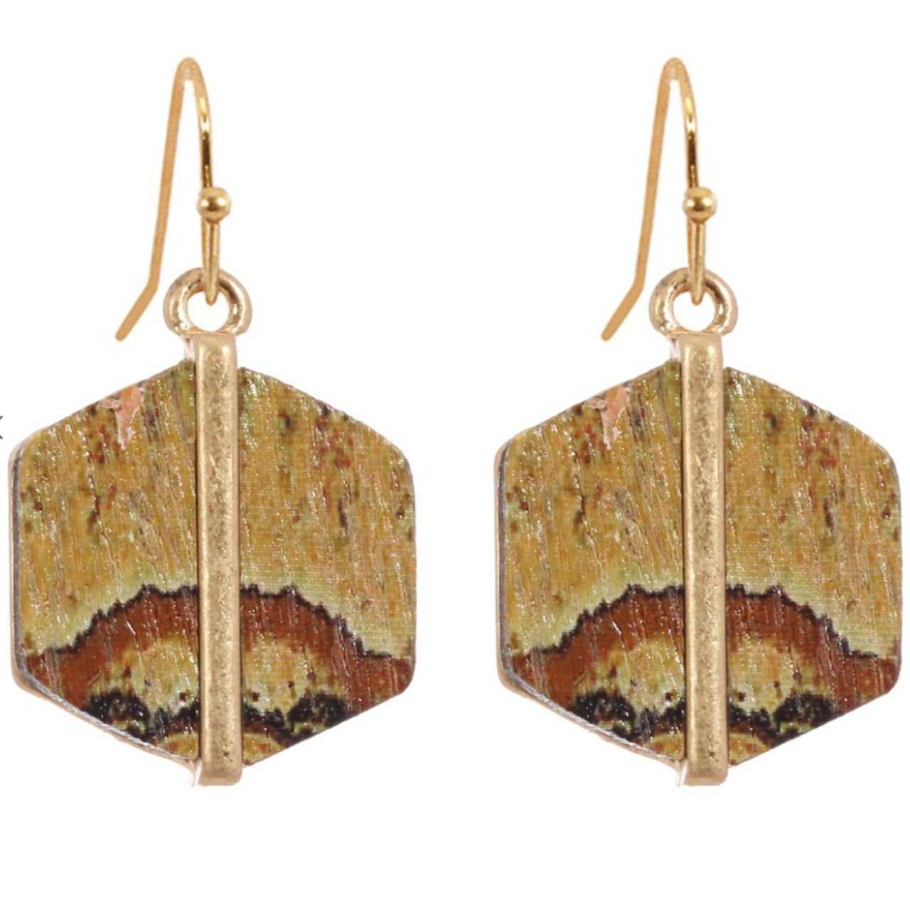 Hexagon Metal and Wood Earrings - The Graphic Tee