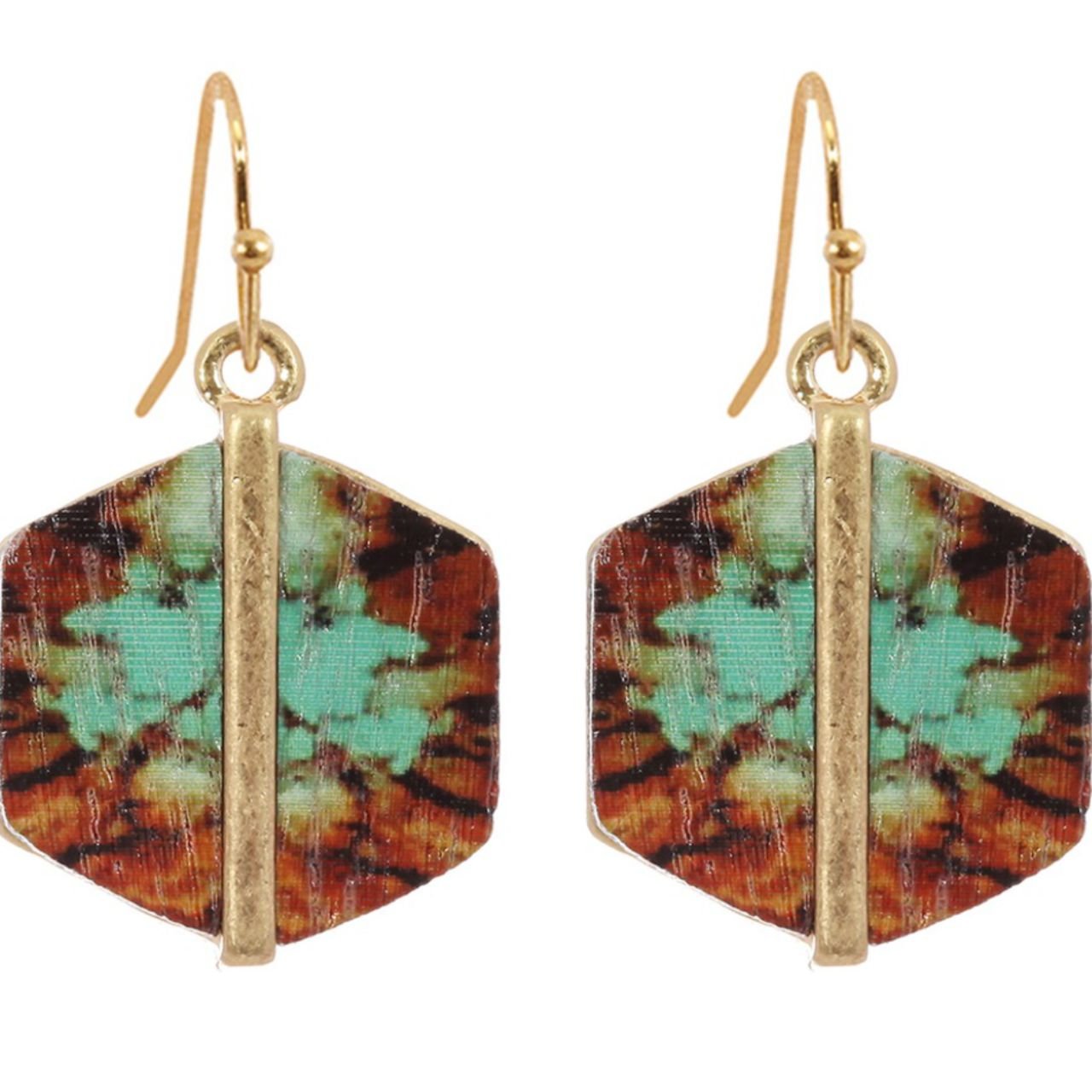 Hexagon Metal and Wood Earrings - The Graphic Tee