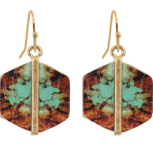 Hexagon Metal and Wood Earrings - The Graphic Tee