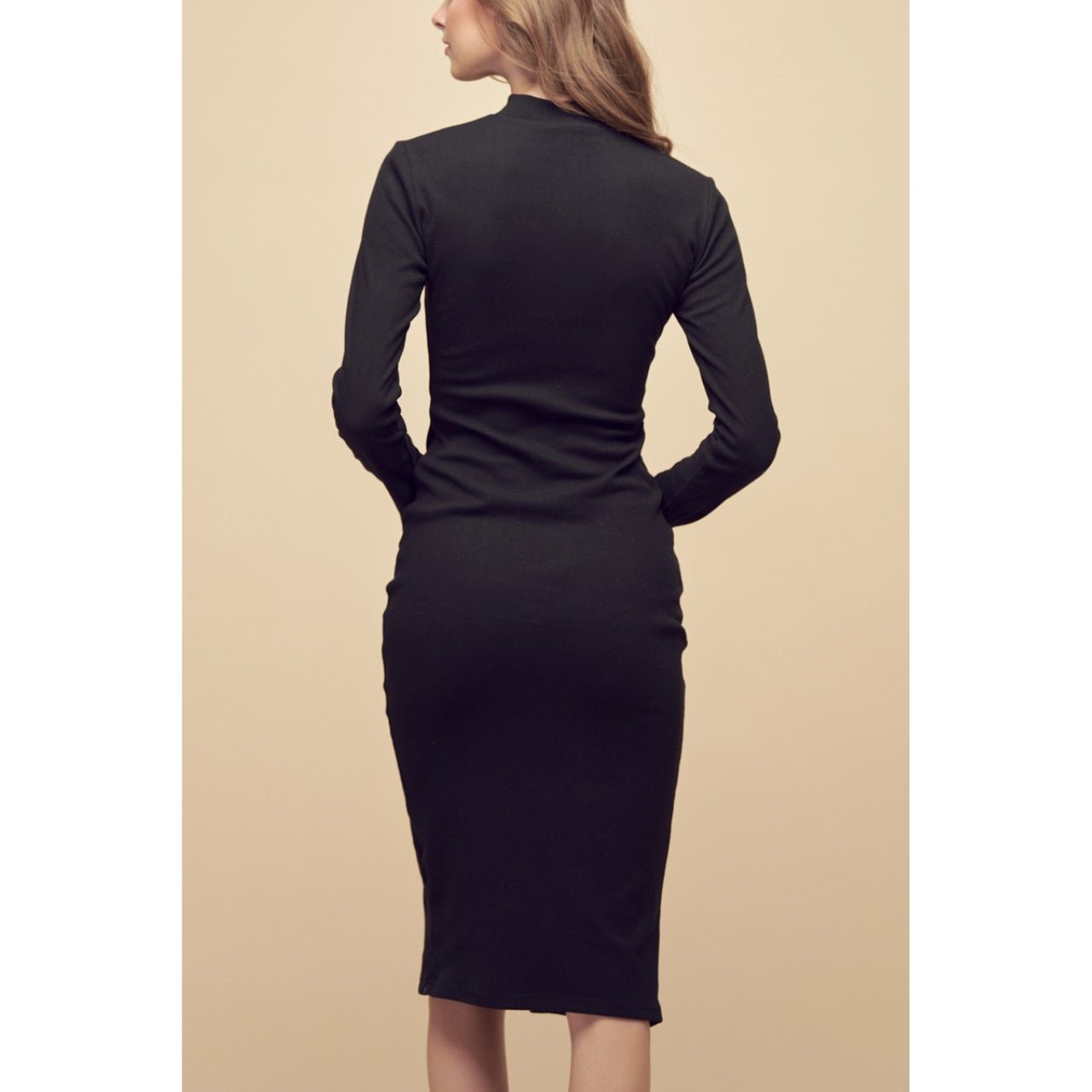 Hey Babe Mock Neck Long Sleeve Ruched Front Dress - The Graphic Tee