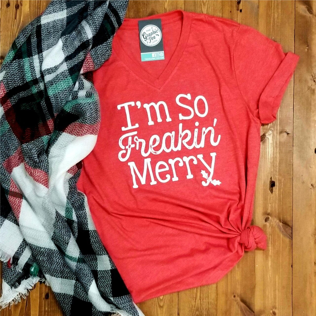 I'm So Freakin' Merry - Heather Red V-Neck Tee - The Graphic Tee