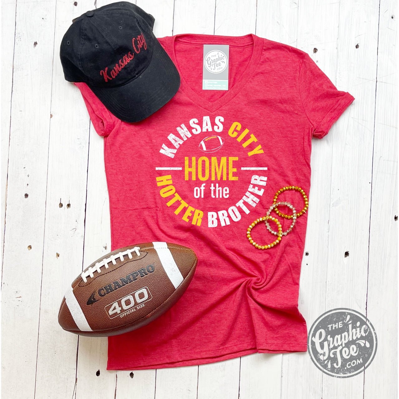 Kansas City - Home Of The Hotter Brother HEATHER RED V Neck Tee - The Graphic Tee