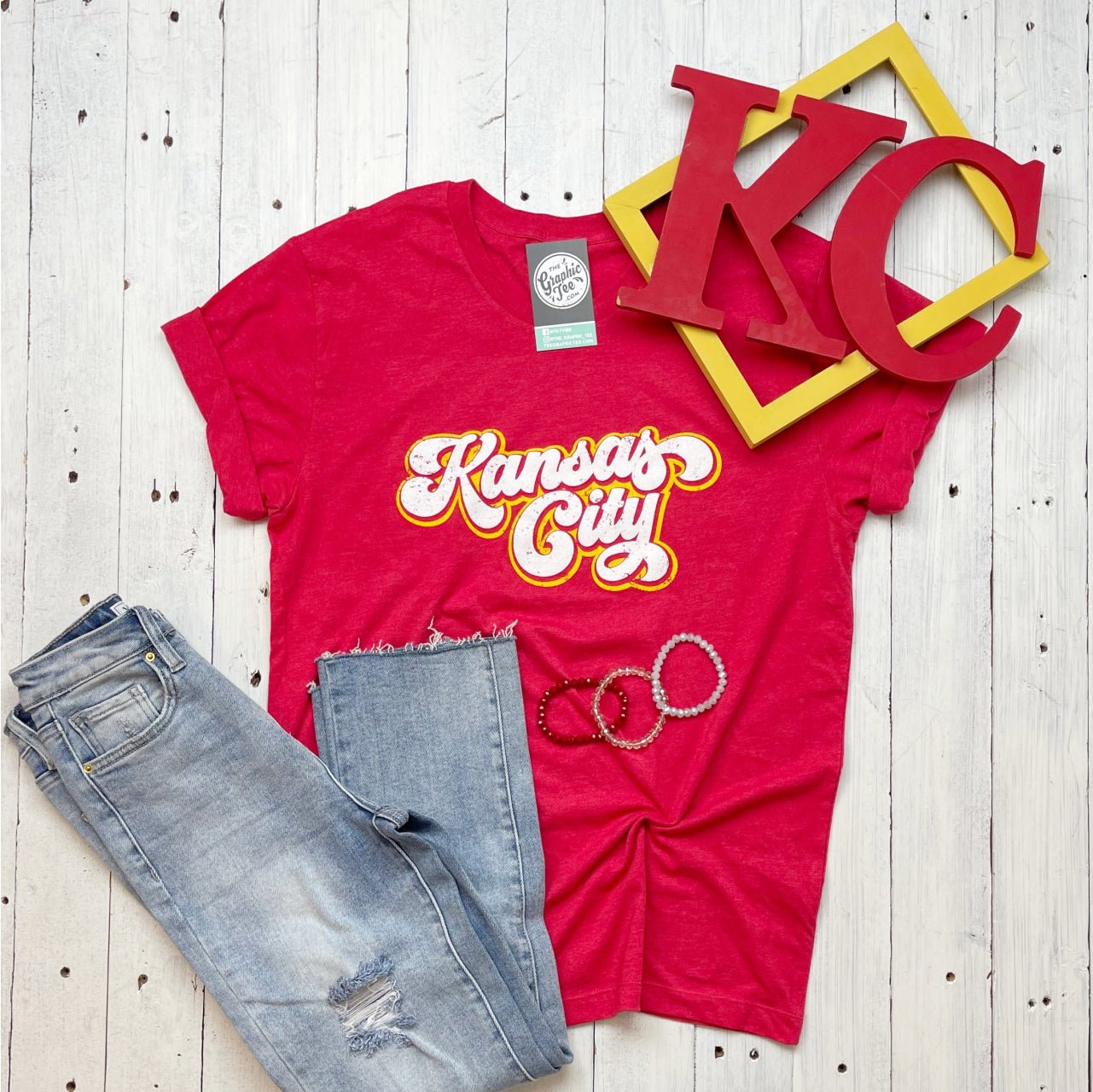 Kansas City Retro Cursive Crewneck Unisex Short Sleeve Tee - The Graphic Tee
