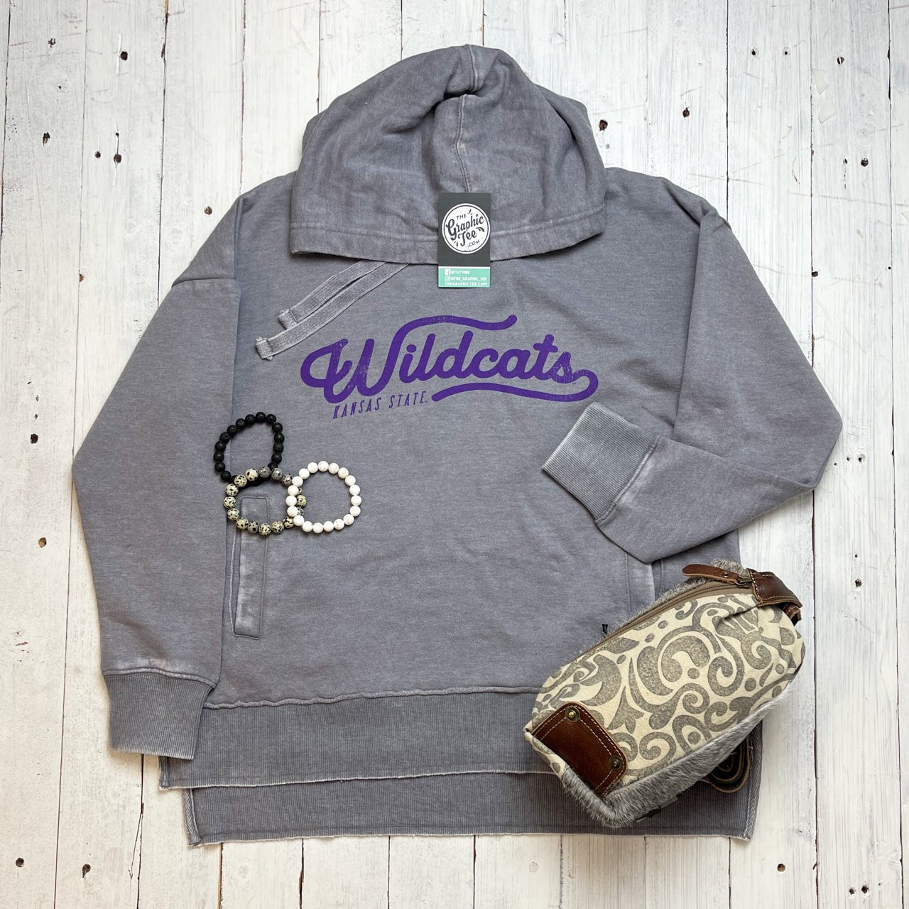 Kansas State University Long Sleeve Hooded Vintage Hi Lo Fleece - The Graphic Tee