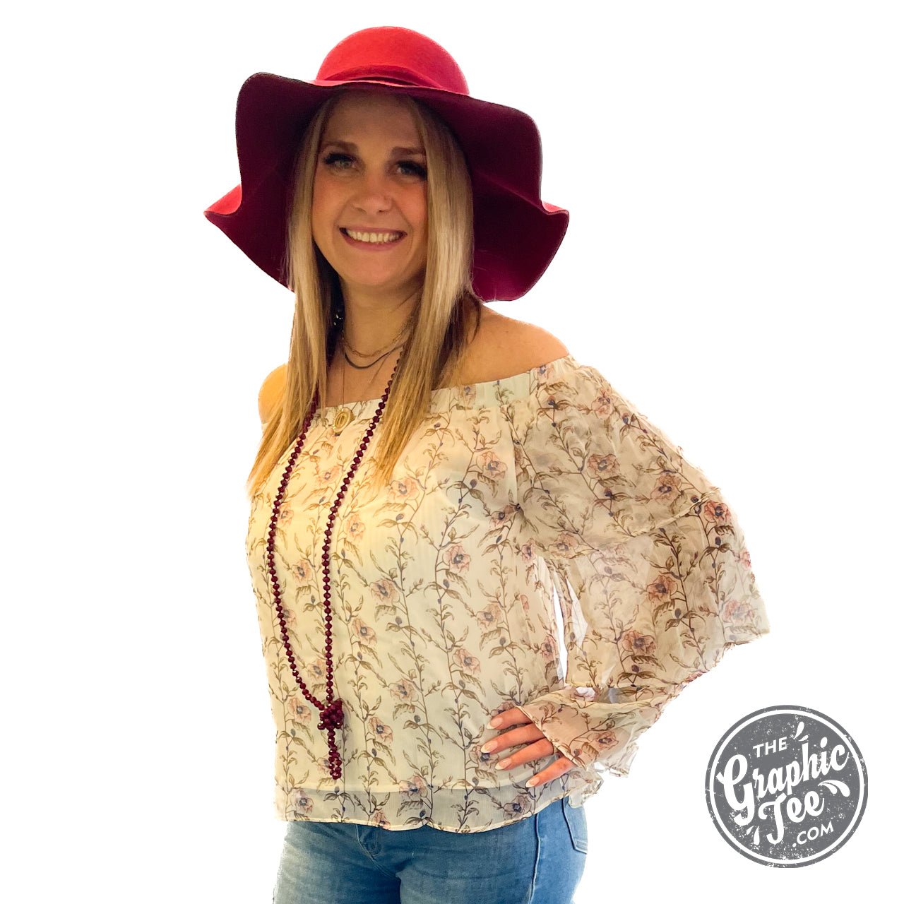 Kat Floral Ruffle Sleeve Top - The Graphic Tee