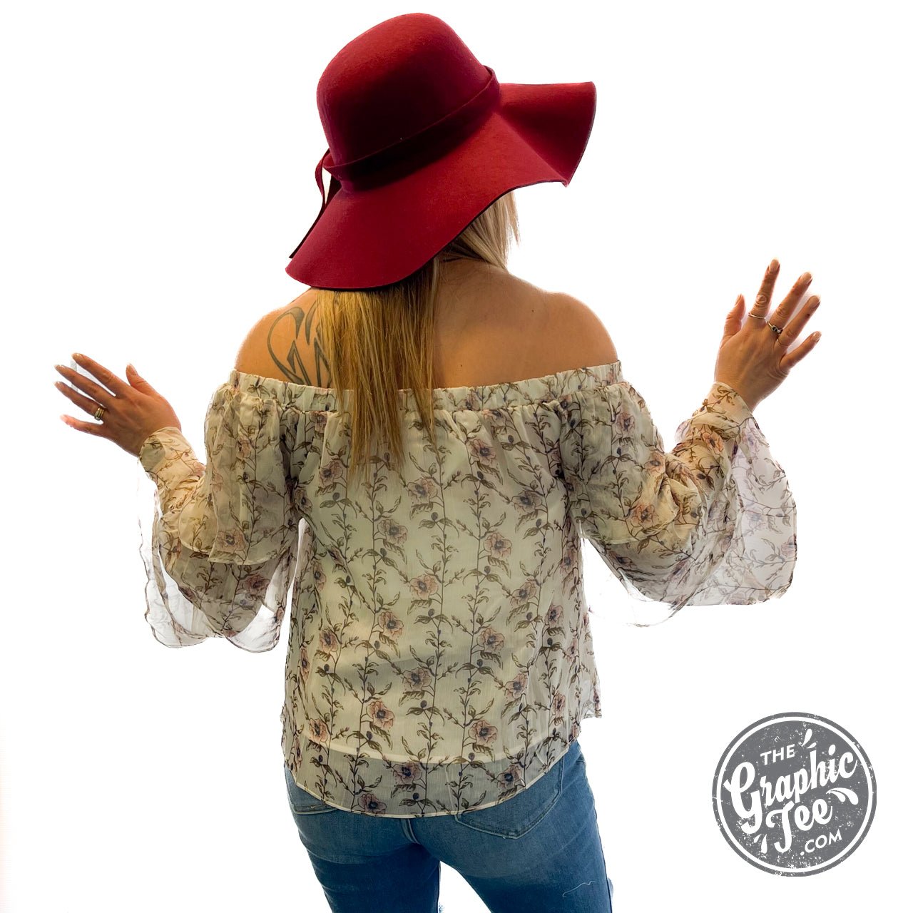 Kat Floral Ruffle Sleeve Top - The Graphic Tee