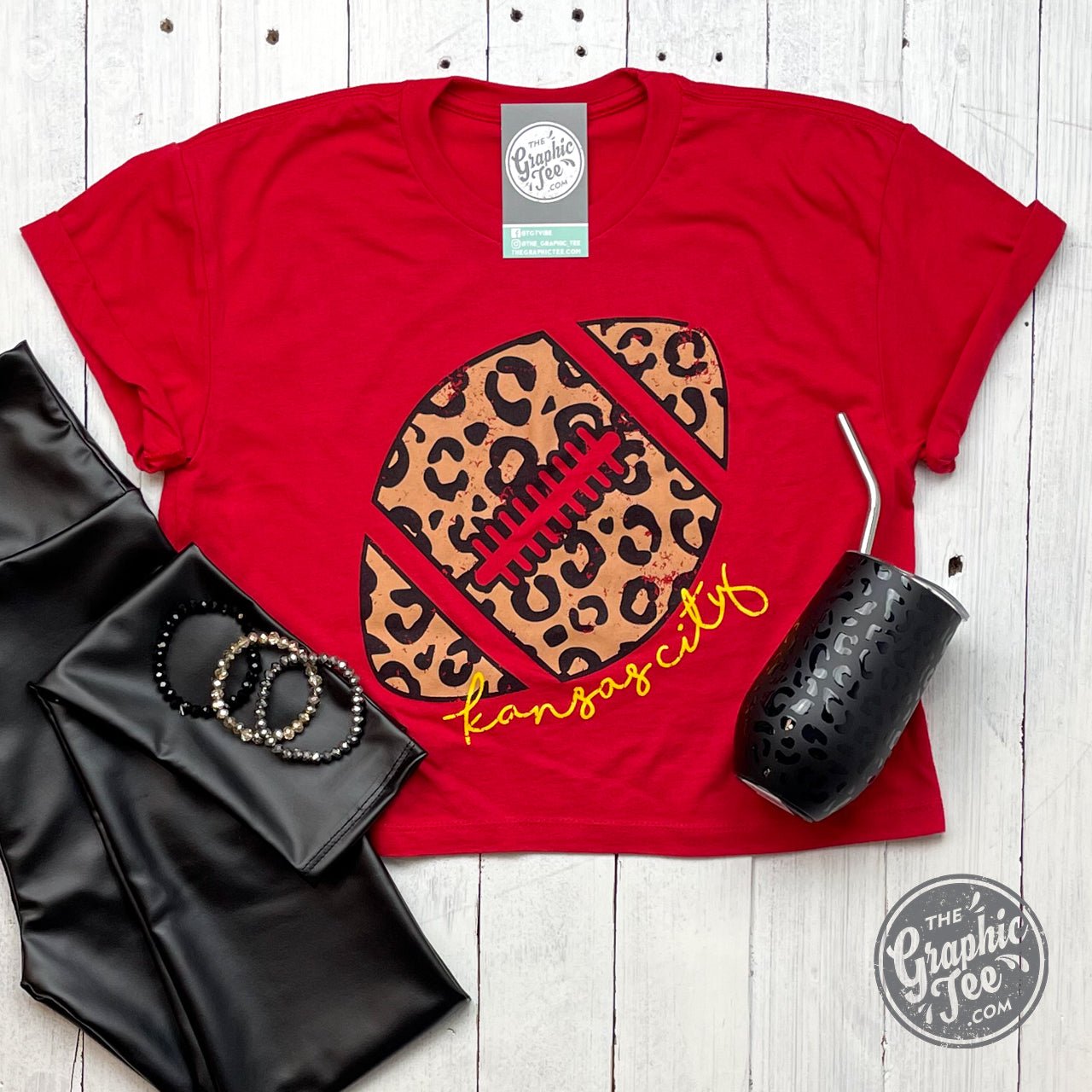 KC Leopard Football Ladies Crop Tee - The Graphic Tee