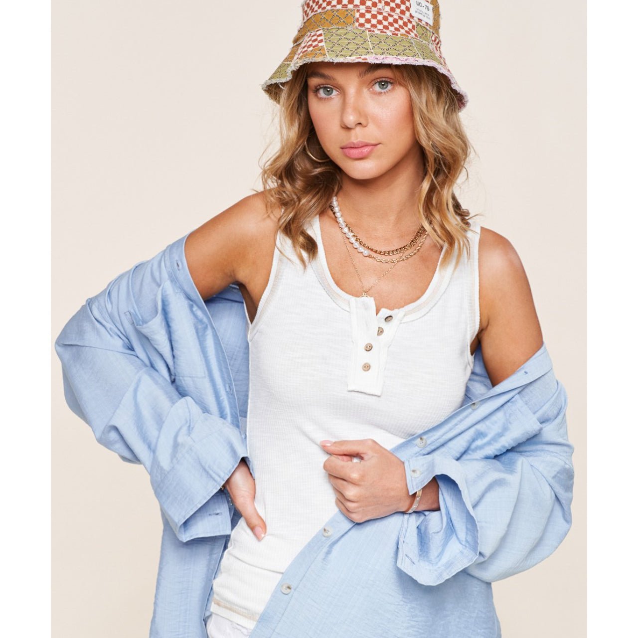 Kealy Henley Ribbed Tank Top - The Graphic Tee