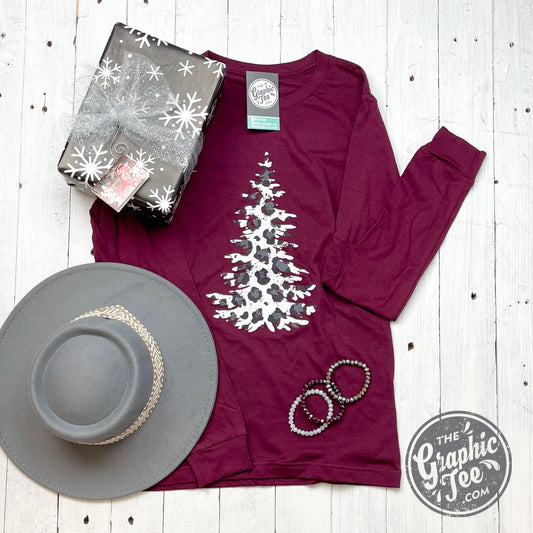 Leopard Tree - Solid Maroon Long Sleeve Tee - The Graphic Tee