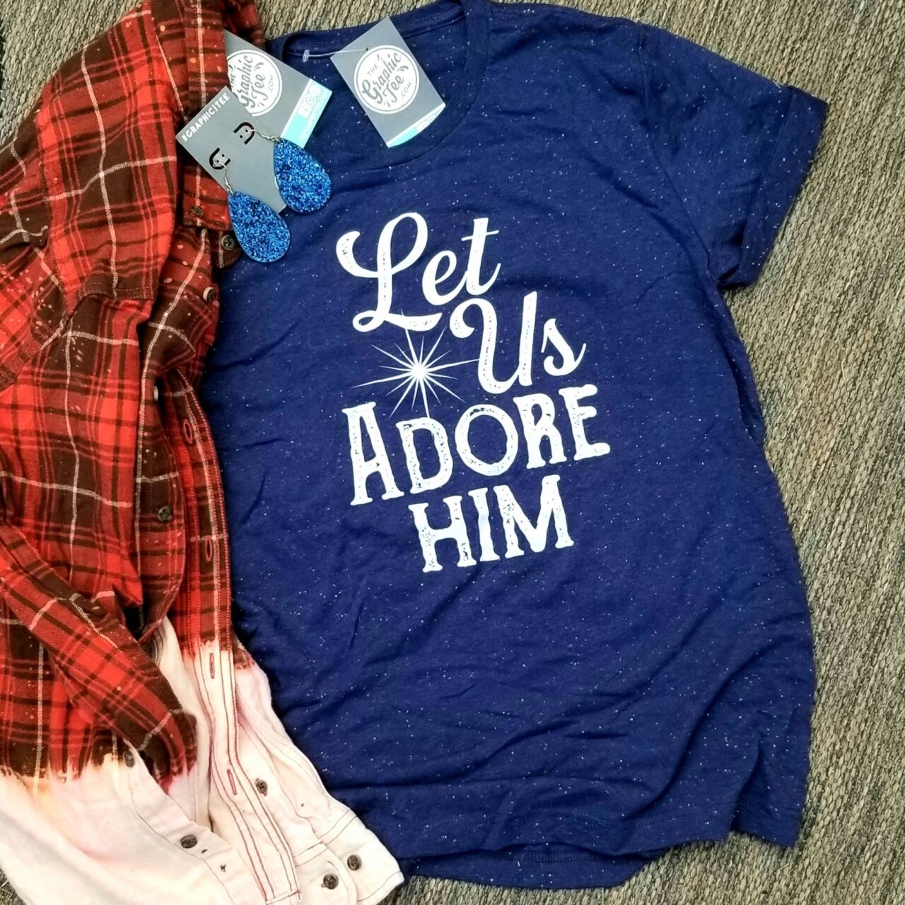 Let Us Adore Him - Navy Speckled Tee - The Graphic Tee