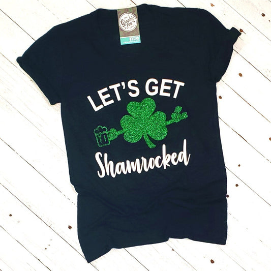Let's Get Shamrocked - Black V-Neck Tee - The Graphic Tee
