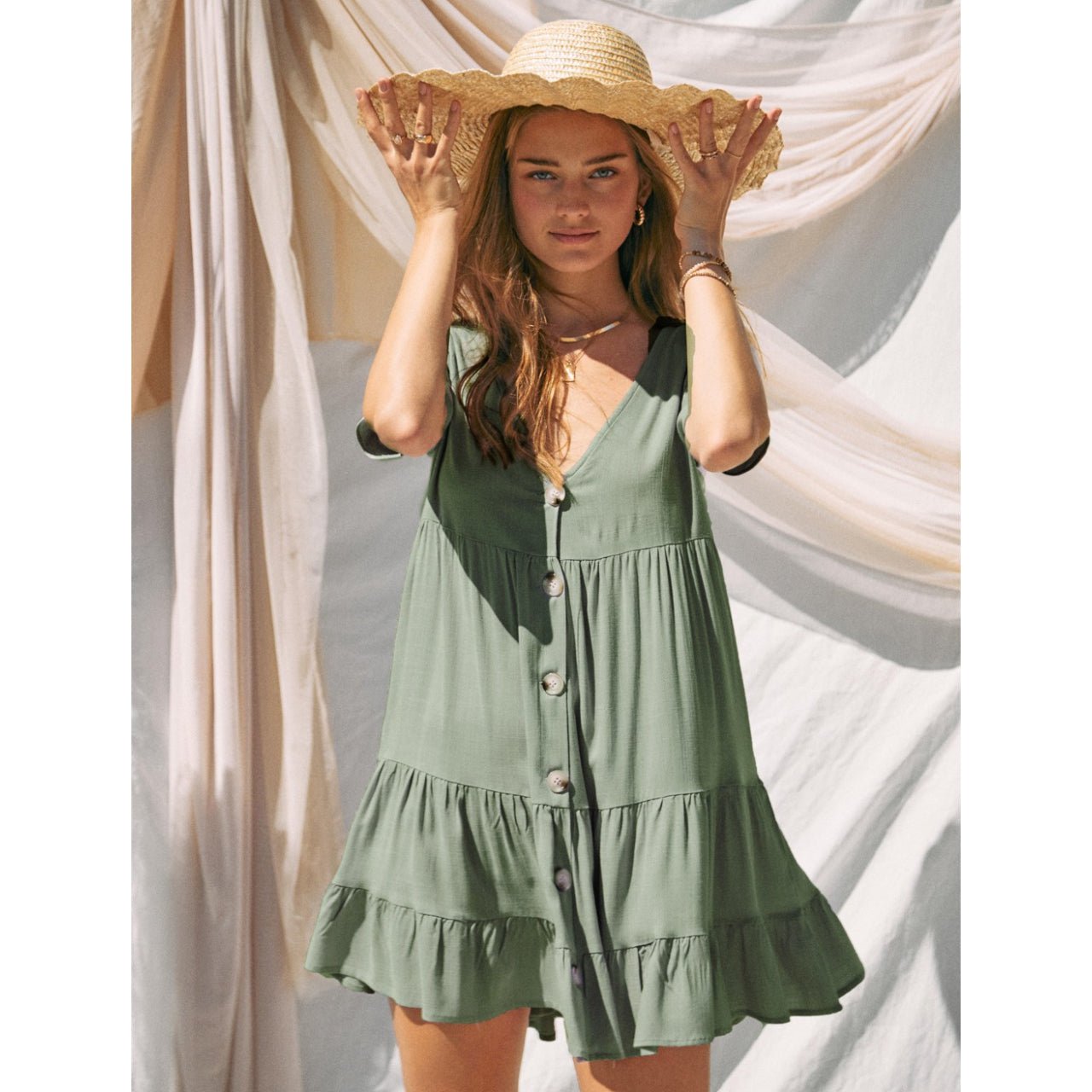 Lilly Linen Button Down Tiered Dress - The Graphic Tee