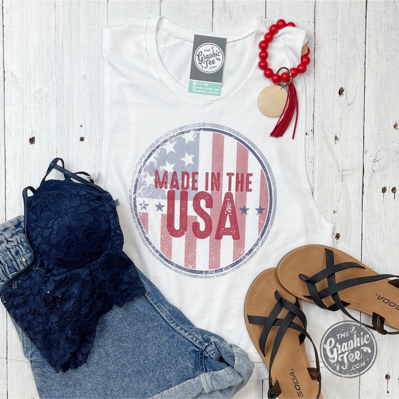 Made In The USA Ladies Muscle Tank Crop Top - The Graphic Tee