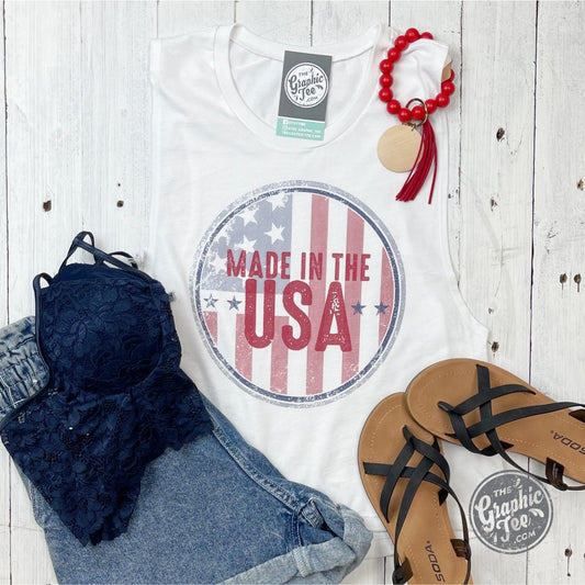 Made In The USA Ladies Muscle Tank Crop Top - The Graphic Tee