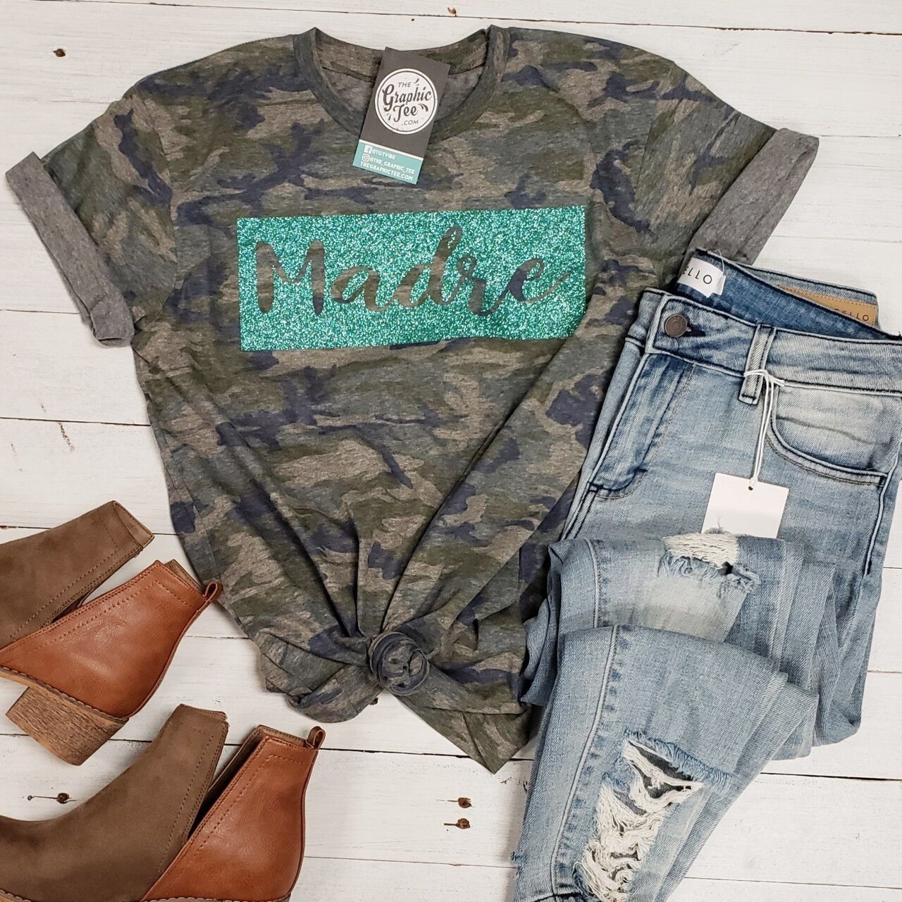 Madre Vintage Camo and Glitter Unisex Tee - The Graphic Tee