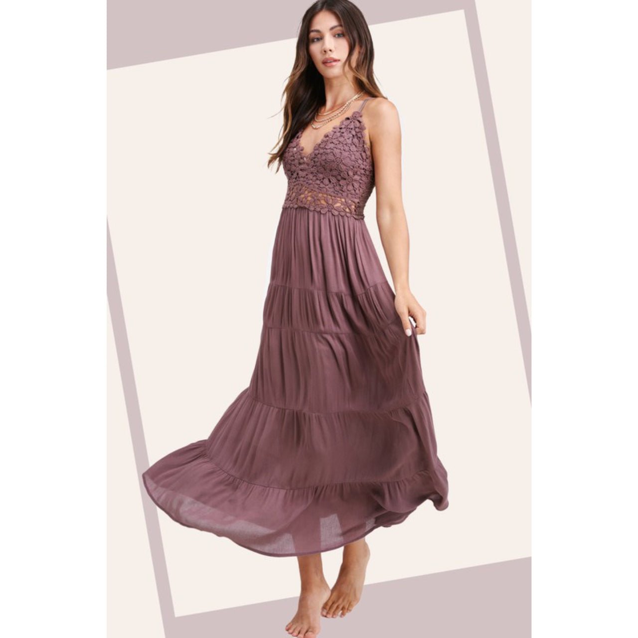 Mila Maxi Dress With Crochet Lace Trim - The Graphic Tee