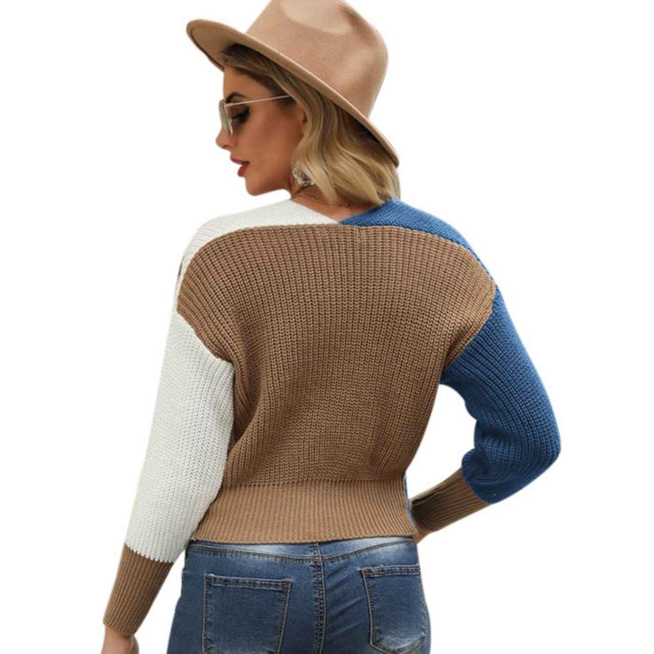 Naomi Front Knot Color Block Sweater - The Graphic Tee