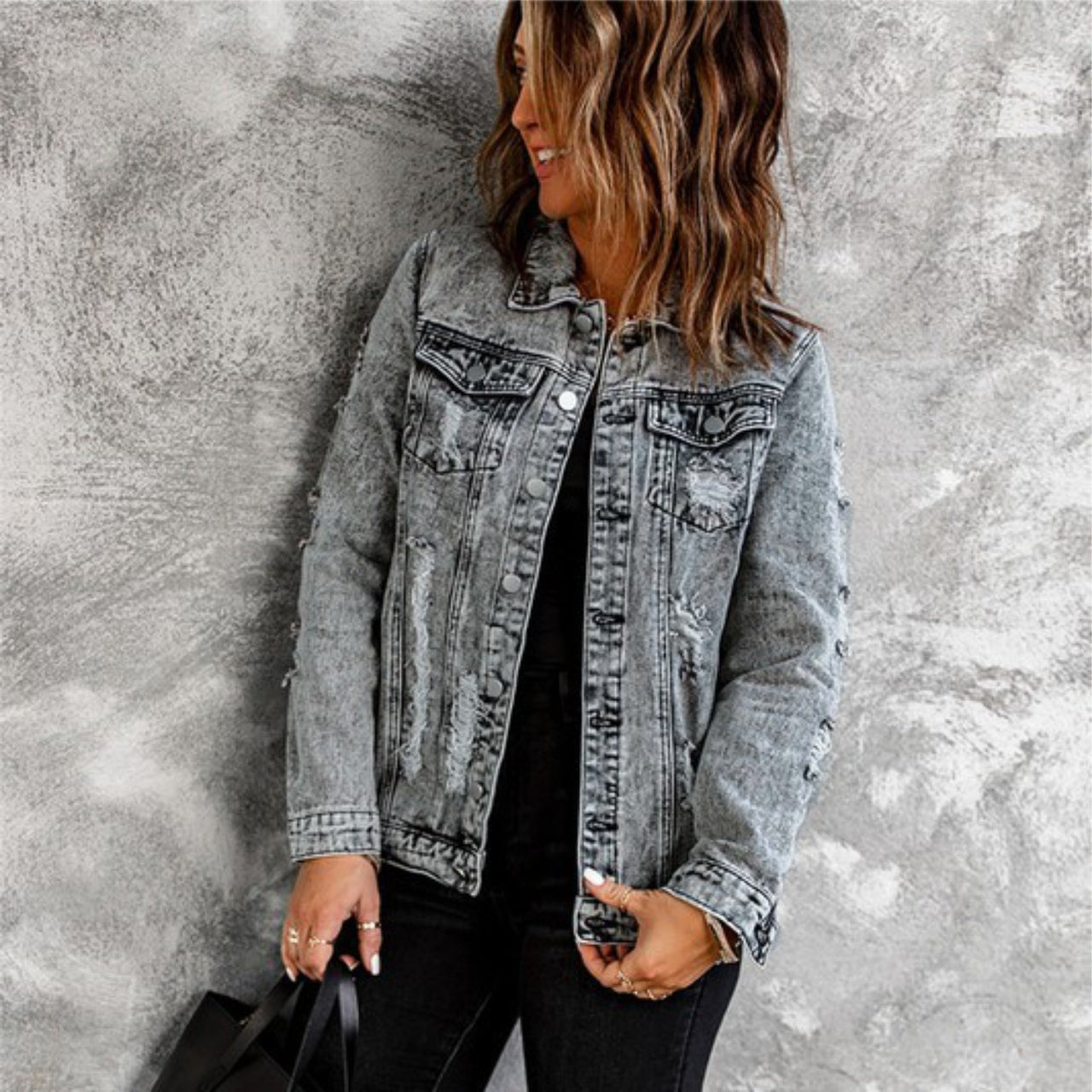 Naquia Acid Wash Denim Jacket - The Graphic Tee