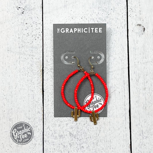 Neon Orange Beaded Cactus Hoop Earrings - The Graphic Tee
